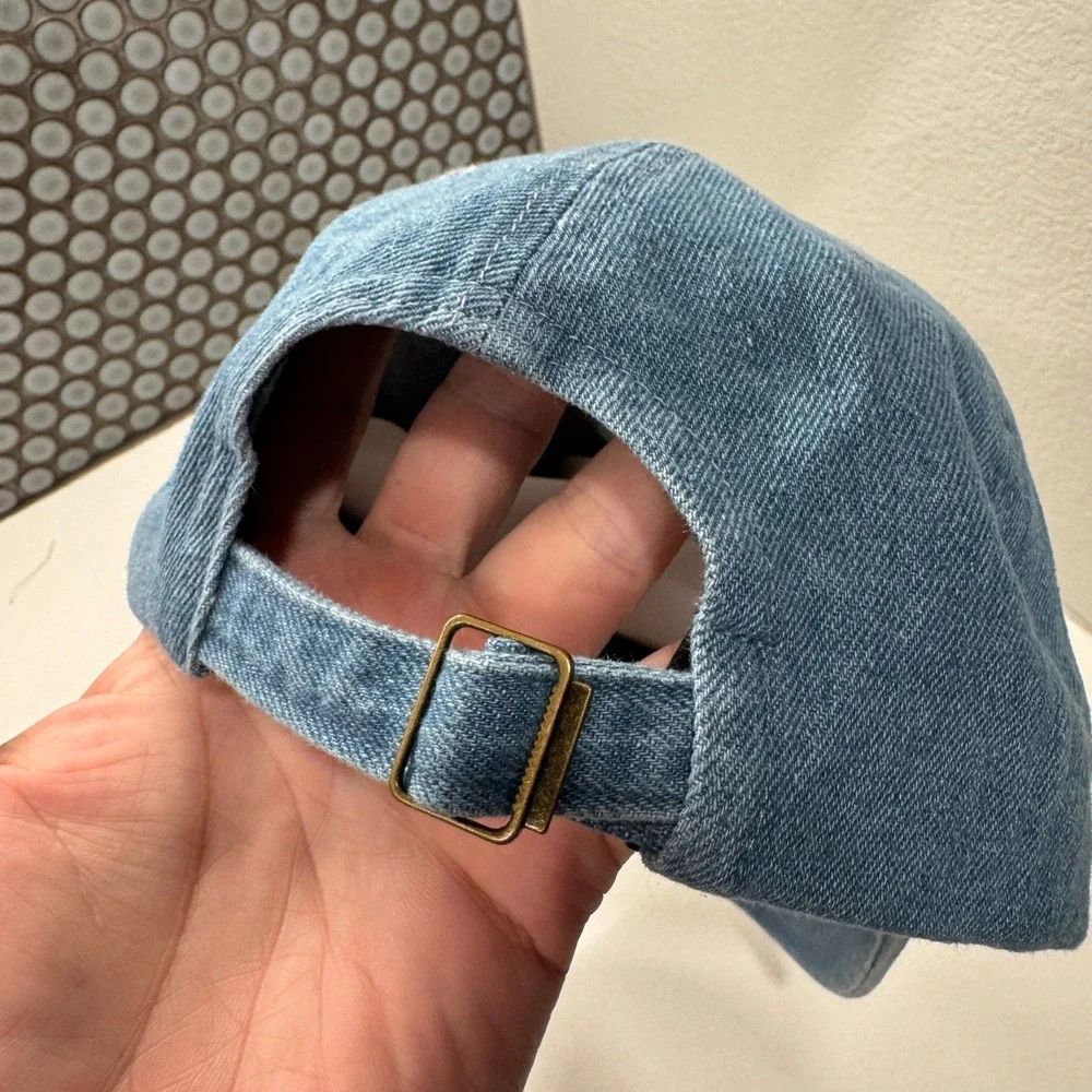 Los Angeles Hat Cap Blue Chambray Denim Strap Back‎ Floral Graphic Print Unknown